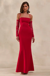 Zavira | Red Square-Neck Maxi Dress