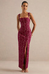 Zarisse | Burgundy Lace Square-Neck Maxi Dress