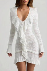 Ruffle-Trim Pointelle-Knit Mini Dress In Coconut