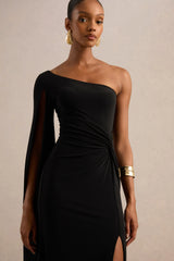 Romi | Black One Shoulder Twist Design Maxi Dress