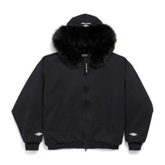 Balenciaga Fluffy Hoodie Washed Black Zipper Hooded Sweatshirt #333184