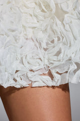 Embellished Floral-Appliqué Lace-Up Mini Dress In White