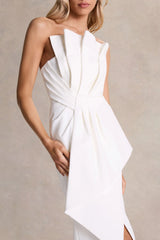 Dreamy Whispers | Cream Strapless Ruffle Split Maxi Dress