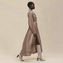 Hermes Women's Spring/Summer Fashion Classic V Neck Long Sleeve Single Button Satin Jacquard Two Tone Silk Dress #79249