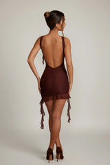 Backless Ruffle Detailing Mini Dress In Brown