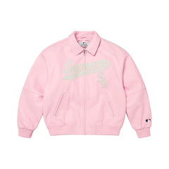 Supreme x Chicago White Sox FW25 WEEK5 Men's and Women's Leather Logo Patch Zipper Closure Varsity Jacket #332978