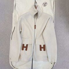 Hermes Women's Fall/Winter Fashion Casual High Neck Zipper Solid Color H Pocket Wool Sweater Coat Jacket #79264