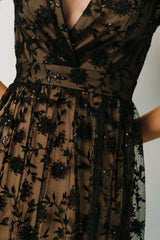 Alexa Embroidered Sequin Maxi Dress | Black + Nude