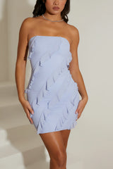Bandeau Ruffle Detail Mini Dress In Powder Blue