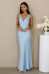 The Isabeau Satin Maxi Dress Blue