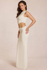 Asymmetric Drape Maxi Dress In Ivory