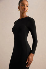 One Step Ahead | Black Long Sleeve Backless Fishtail Maxi Dress
