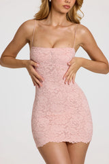 Scalloped-Lace Mini Dress In Blush Pink
