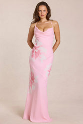 Chiffon Maxi Dress In Pink Floral Print