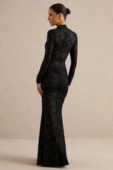 Perriane | Black Lace Halter-Neck Maxi Dress With Cut-Out Details