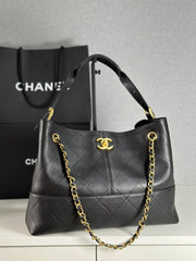 Chanel 25a Hobo Full-leather Black & Gold Horizontal Tote Bag Stylish Luxury Shimmering Shoulder Bag Handheld Large Capacity Bags #82167A