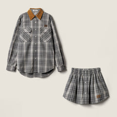 MiuMiu Slate Gray Checked Flannel Shirt and Miniskirt #333609