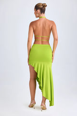 Asymmetric Cut-Out Halterneck Midaxi Dress In Lime Green