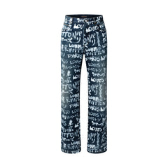 Louis Vuitton Men's Spring/Fall Fashion Casual Full Letter Graffiti Jeans Pants #79433