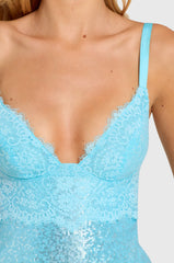 Sequin Lace Mini Dress In Aquamarine