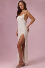 Embellished Square Neck Maxi Dress In Pearl
