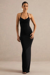 Lailah | Black Halter-Neck Maxi Dress With Ruched Detail