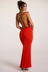 Textured Jersey Open Back Maxi Dress In Fiery Red