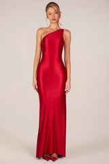 Asymmetric Tie-Back Gown In Cherry