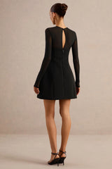 Aviana | Black Mesh Crew-Neck Mini Dress