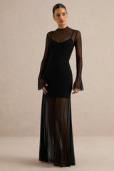 Florisa | Black Mesh Round-Neck Maxi Dress