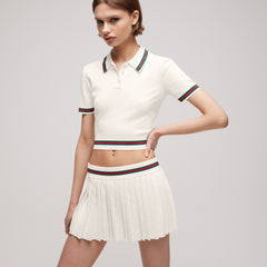 GUCCI GG Extra Fine Cotton Jacquard Polo Shirt and Miniskirt in Ivory #386527