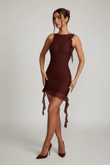 Backless Ruffle Detailing Mini Dress In Brown