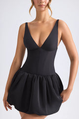 Lace-Up Bubble Hem Corset Micro Mini Dress In Black