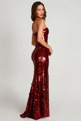 3D Embellished Bandeau Maxi Dress In Red