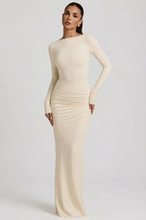 Modal Ruched Backless Maxi Dress In Ivory