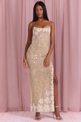 Embellished Square-Neck Maxi Dress In Gold