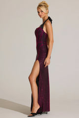 Embellished Halterneck Maxi Dress In Fuchsia Pink