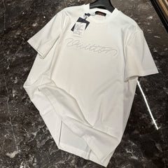 LOUIS VUITTON Women's and Men's Handwritten Logo T-shirt Simple Basic Style Embroidered letters ##332341