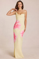 Chiffon Maxi Dress In Yellow Floral Print
