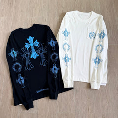 Chrome Hearts Blue Cross Long Sleeve T-shirt #387105