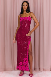 Embellished Square-Neck Maxi Dress In Cranberry