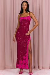 Embellished Square-Neck Maxi Dress In Cranberry