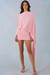Draped Cape Mini Dress In Blush Pink