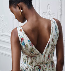 DIOR Dioriviera Mid-Length Flared Dress White Cotton Muslin with Multicolor Dior Arabesque Motif #387259