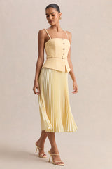 Lizzy | Lemon Square-Neck Midi Dress With Pleated-Skirt
