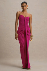 Ali | Hot Pink Sweetheart Ruched Wrap Maxi Dress