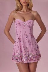 Embellished Bandeau Mini Dress In Candyfloss Pink
