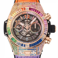 NIGO Hublot Men's Automatic Mechanical Movement Date Display Chronograph Skeleton with Colorful Diamonds Watch #nigo76264