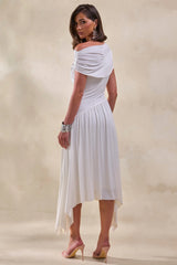 Lorina | White Midi Dress With Asymmetric-Waist