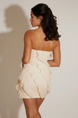 Bandeau Ruffle Detail Mini Dress In Vanilla